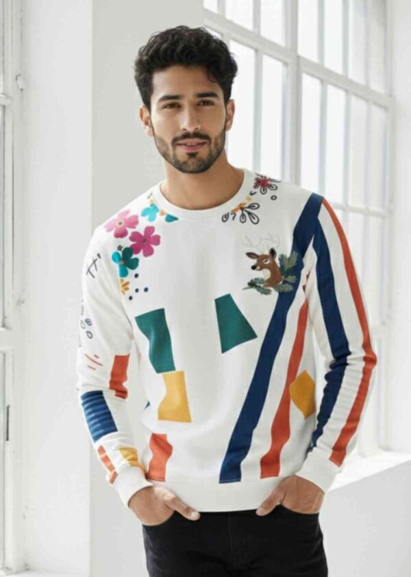 Men Full-Sleeve Round Neck Embroidered Sweatshirt