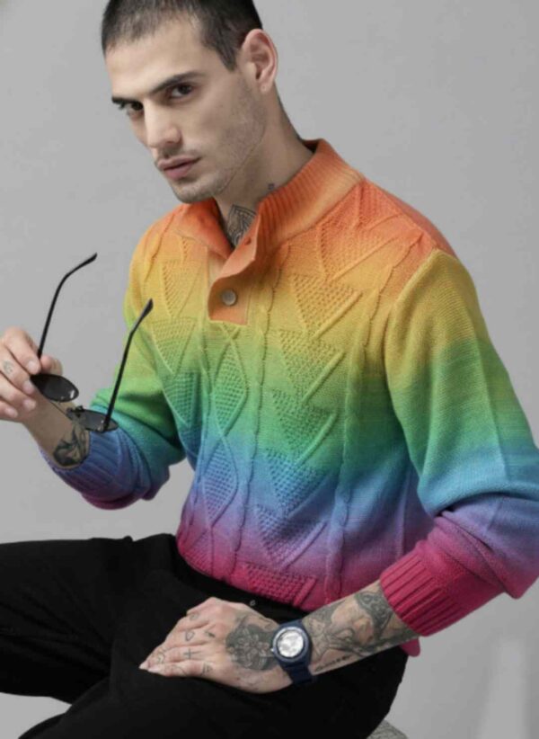 The Lifestyle Co. Men Blue & Cream-Coloured Cable Knit Pullover