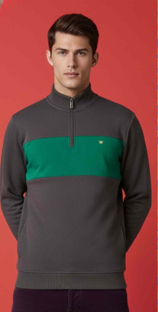 Men Striped Mock Collar Front Open Sweatshirt